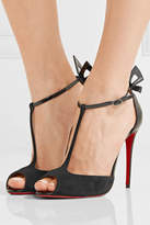 Thumbnail for your product : Christian Louboutin Aribak 100 Bow-embellished Leather And Suede T-bar Sandals - Black