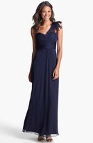 Thumbnail for your product : Amsale Illusion Shoulder Crinkled Silk Chiffon Dress