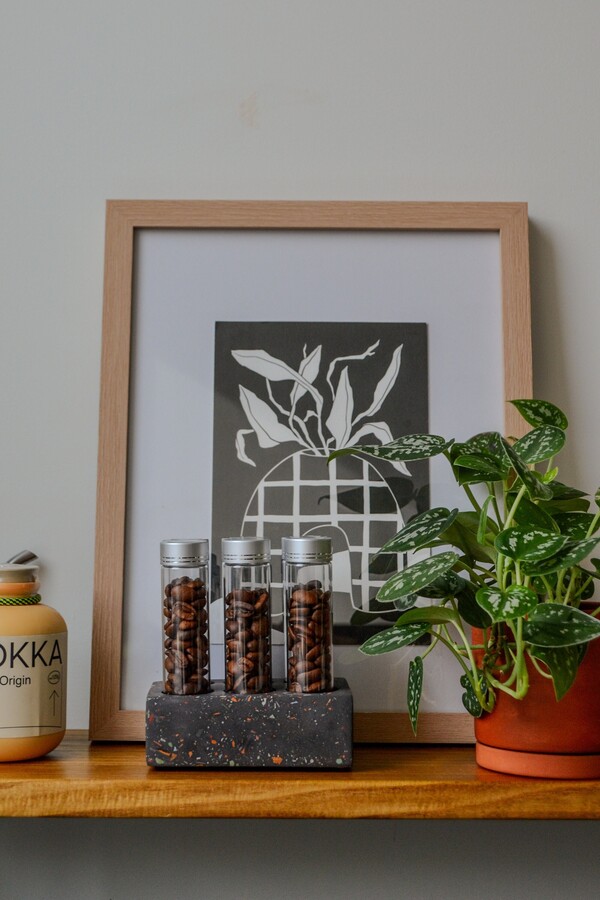 Handmade Speckled Terrazzo Concrete Coffee Bean Storage With Glass Tubes