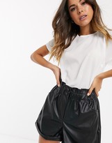 Thumbnail for your product : New Look paperbag leather look shorts in black