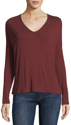 Neiman Marcus Majestic Paris for Soft Touch Long-Sleeve Relaxed V-Neck Tee