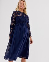 Thumbnail for your product : Chi Chi London Maternity crochet lace midi dress with chiffon skirt in navy
