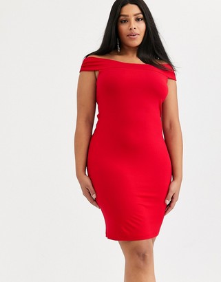 ASOS Curve DESIGN Curve going out bardot cut out back detail mini dress in red