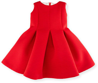 Helena Sleeveless Pleated Shadow Stripe Scuba Dress, Red, Size 12-18 Months