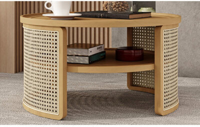 Dakota Fields 2-tiered Round Coffee Table With Natural Wood And - Rustic Grace, Spacious Storage Space, Stable Build, Curve Edge Assurance Compartments Bohemian Ins