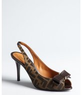 Thumbnail for your product : Fendi dark brown zucca canvas bow peep toe slingback sandals
