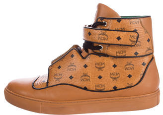 MCM Visetos Leather-Trimmed Sneakers