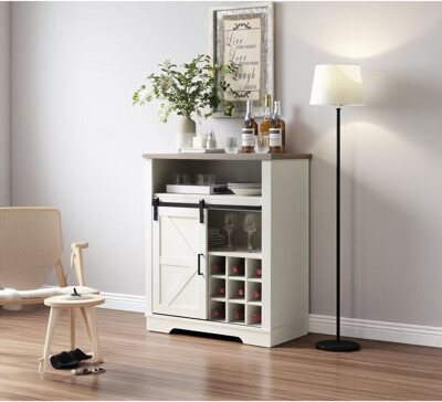 Style Cabinet With Sliding Barn Door And Wine Shelf, Strong Water- For Sewing Workshop, 23.5"l × 12"w 32"h & -proof Teen Room,