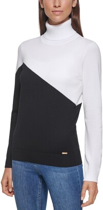 Calvin Klein Asymmetrical Colorblock Turtleneck Sweater - ShopStyle