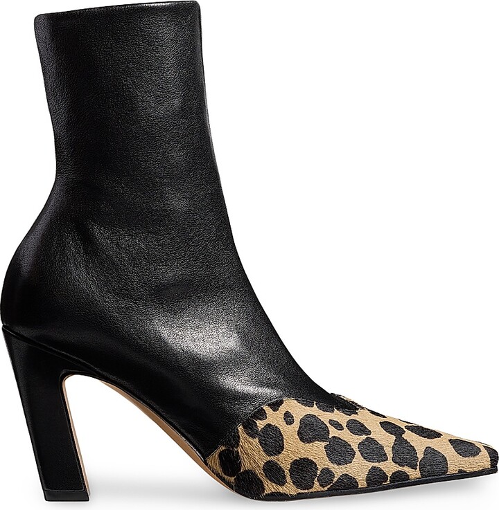 KHAITE Women's Nevada 85MM Leather & Calf Hair Ankle Boots - Camel Black - Size 7.5