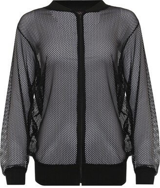 WearAll Women's Plus Mesh Bomber Jacket Ladies Long Sleeve Net Plain Zip Top - Black - 22-24