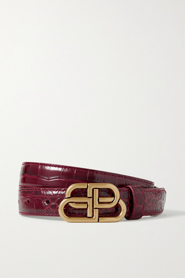 Balenciaga Croc-effect Leather Belt - Burgundy ShopStyle