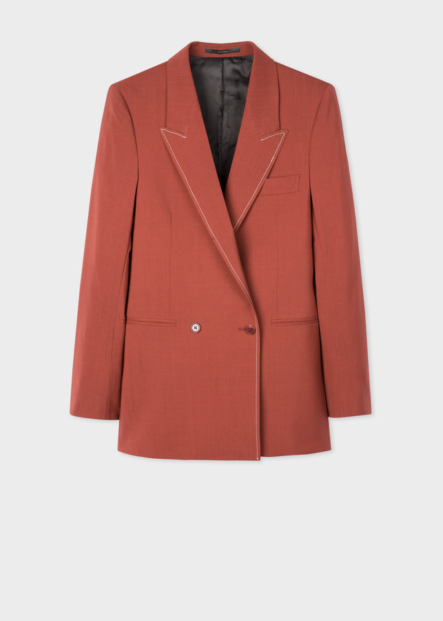 Women's Rust Wool-Mohair Relaxed Double-Breasted Blazer - ShopStyle