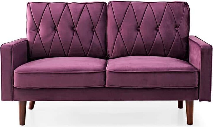 Us Pride Furniture Feemster 58 in. Eggplant Tufted Velvet 2-Seat Loveseat with Cushion Back