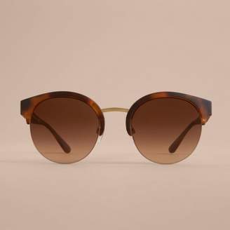 Burberry Check Detail Round Half-frame Sunglasses