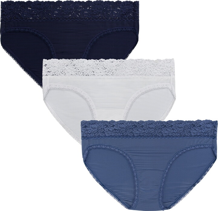 Vanity Fair Radiant Collection Women’s Light and Luxe Bikini Underwear – No Pinch, Stretch Lace Waistband, 3-Pack, Sizes S-5XL
