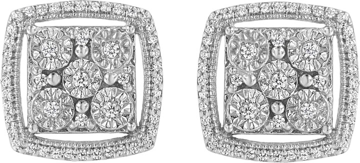 Haus of Brilliance Silver 3/8 Ct Miracle Round Diamond Double Halo Cluster Earrings