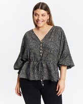 Thumbnail for your product : Atmos & Here Atmos&Here Curvy - Women's Black Shirts & Blouses - Maren Drawstring Top - Size 18 at The Iconic