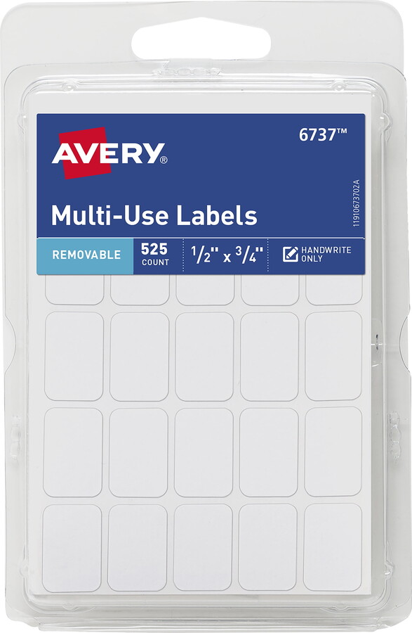 Avery Multi-Use Labels, 1/2" x 3/4", Paper, Removable, White, Handwrite, 525 Labels