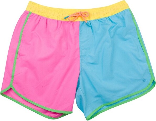 RuggedButts RuggedButtsMen'sUPF50+DolphinHemSwimTrunks-NeonColorBlock,Men'sXL
