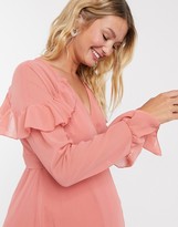 Thumbnail for your product : ASOS Maternity DESIGN Maternity wrap maxi dress with pephem and fluted sleeve in rose