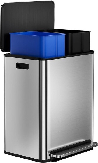 TackView 60L/16GalDualCompartmentKitchenTrashCan2×8GalStainlessSteelPedalBinwithRemovableBasketsforDiningRoom/OfficeSilver