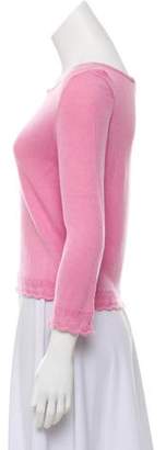 Oscar de la Renta Cashmere-Silk Scoop Neck Sweater Pink Cashmere-Silk Scoop Neck Sweater
