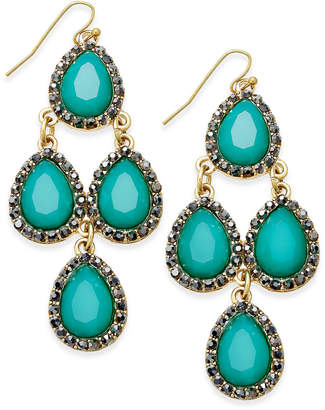 INC International Concepts Gold-Tone Green Stone Chandelier Earrings, Created for Macy's