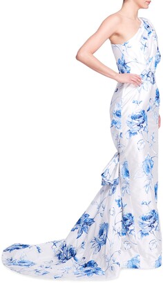 Marchesa Floral-Print One-Shoulder Mermaid Gown