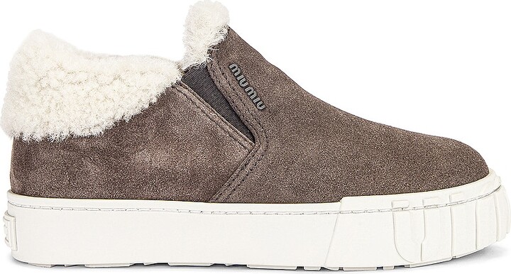 Miu Miu Suede Slip On Sneakers in Grey
