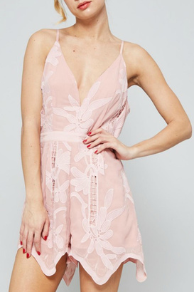 Dolores Promesas Hell Pink Lace Romper
