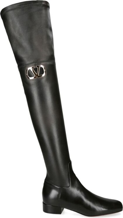 Valentino Garavani Leather Vlogo Over-The-Knee Boots 30 - ShopStyle