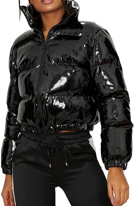 black shiny cropped puffer jacket