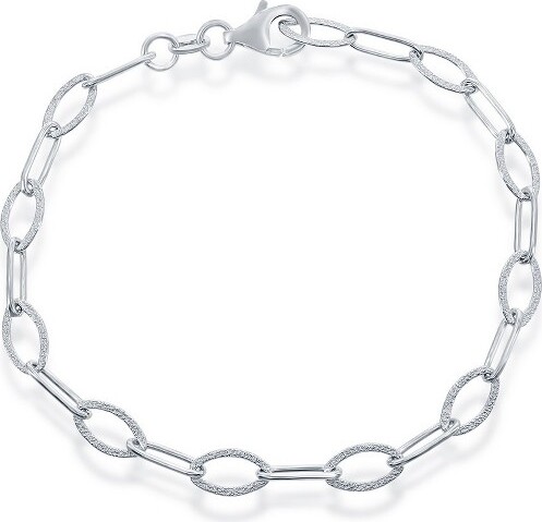 Bella Silver BellaSilverSterlingSilverAlternatingShiny&SandBlastedOvalsCharmBracelet-Silver-7Inch