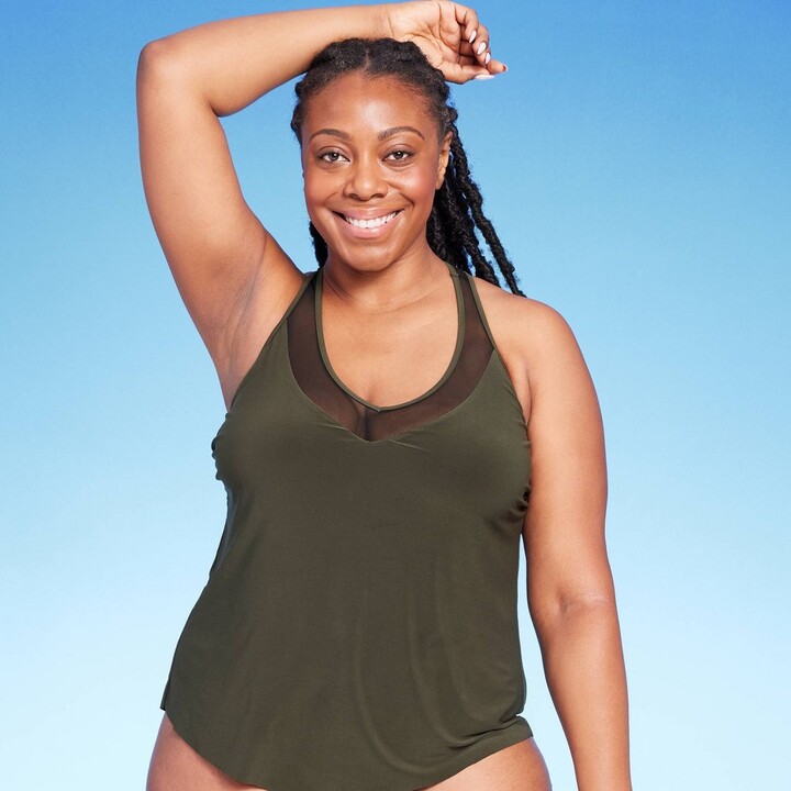 Women's UPF 50 VNeck Mesh Lined Tankini Top Aqua Green® Olive Green