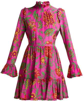La DoubleJ Visconti Dragon Flower Print Silk Mini Dress - Womens - Pink Print