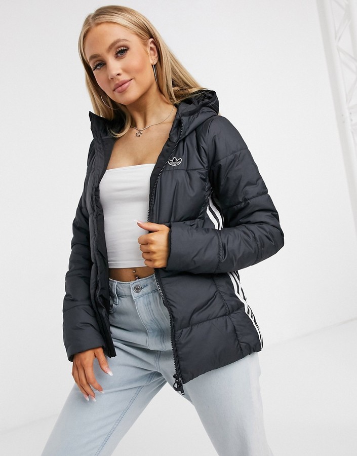 adidas slim fit padded jacket in black - ShopStyle