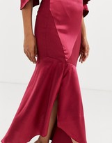 Thumbnail for your product : True Decadence Petite asymmetric maxi skirt two-piece with ruffle hem in raspberry