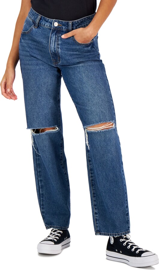 Dollhouse Juniors' Ripped Knee HighRise Dad Jeans ShopStyle Teen