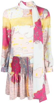 RED Valentino Abstract-Print Pleated Dress