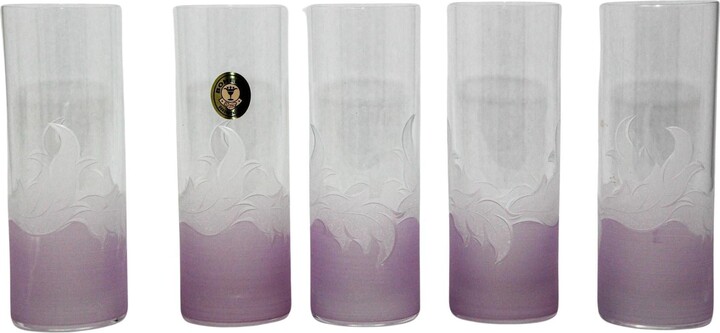 Bohemia Vintage Etched Lily Highball Tumbler Glasses Lilac C