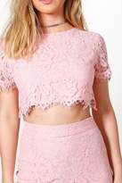 Thumbnail for your product : boohoo Petite Zoe Lace Crop + Midi Skirt Co-ord