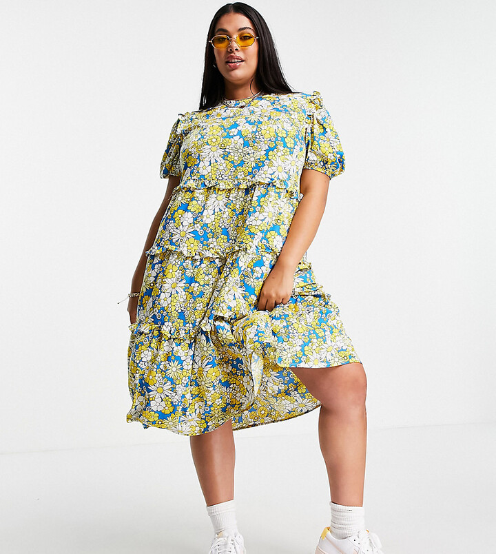 Tiered Midi Dress Yas Yellow Dress Influence Plus Tiered Midi