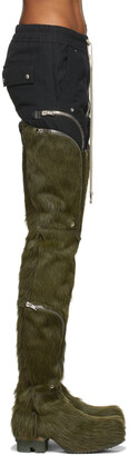 Rick Owens Green Calf-Hair Thigh-High Bauhaus Ballast Boots