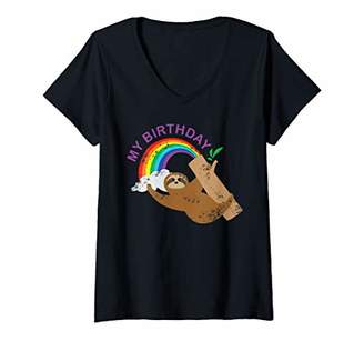 IDEA Womens Birthday Girl sloth gift funny b-day party for girls V-Neck T-Shirt