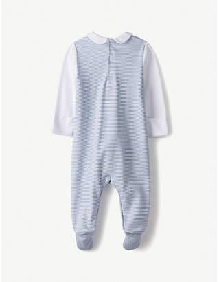 The Little White Company Embroidered hippo cotton sleepsuit 0-24 months