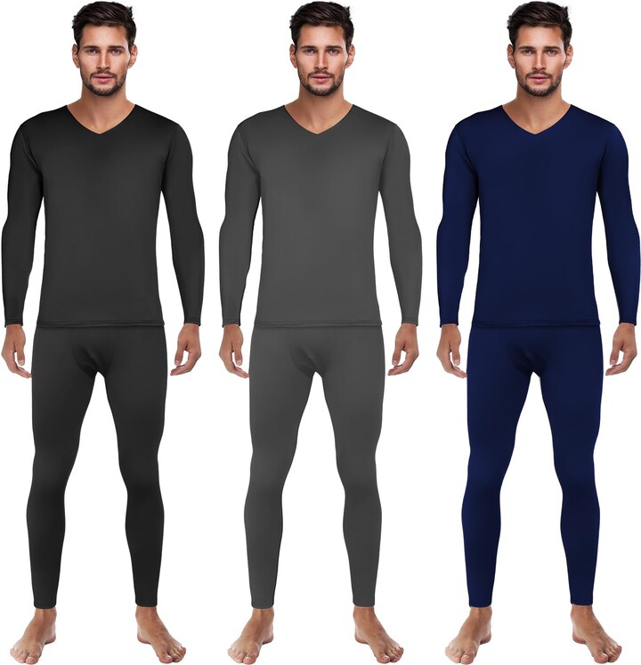 Patelai 3 Set Men Thermal Underwear Winter Warm V Neck Fleece Lined