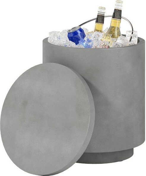AGHANA DIGITALS AghanaDigitals3-in-1OutdoorConcreteCoolerTable2.6GalRemovableIceBucketwithStorageNoLightGray14.80×14.80×17.10in