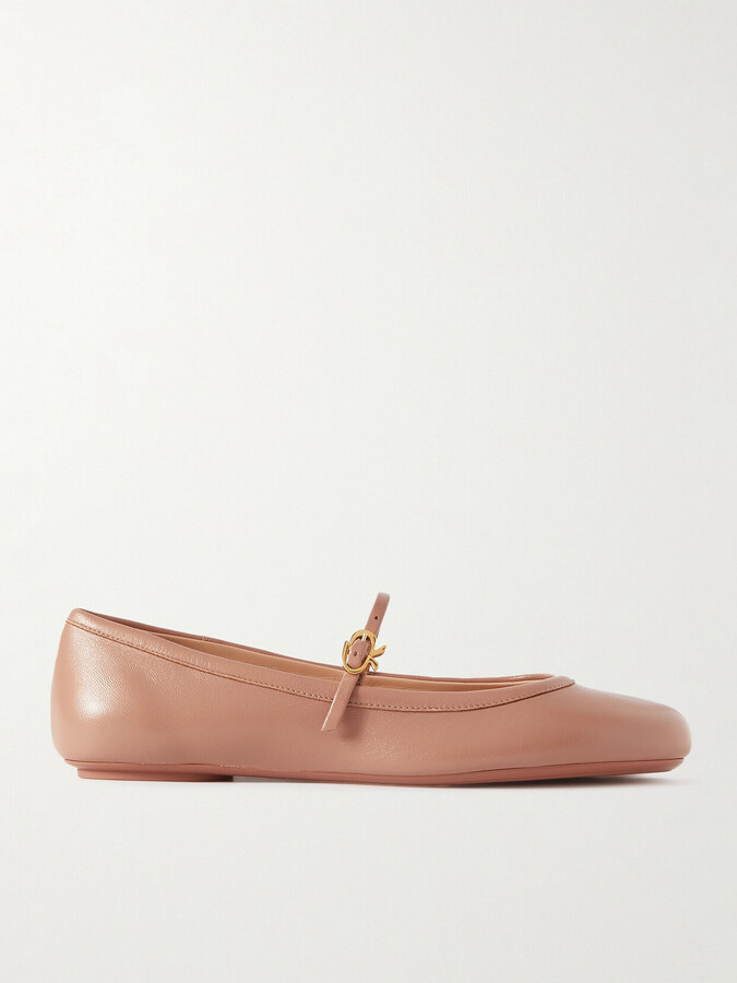 Gianvito Rossi Carla Leather Mary Jane Ballet Flats - Neutrals