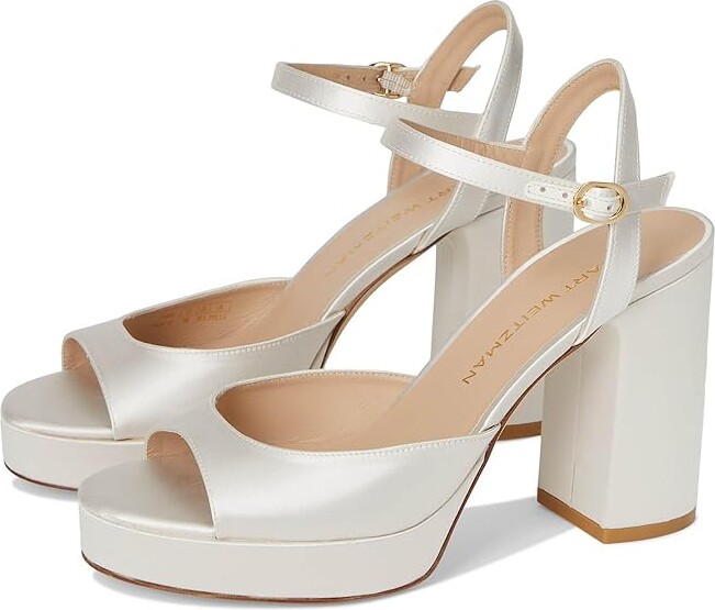Stuart Weitzman Dayna II Platform Women's Sandals Cream : 10.5 M, Leather